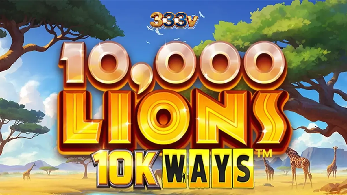 Tampilan visual slot 10,000 Lions 10K Ways dengan tema singa yang megah